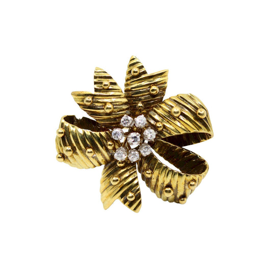 Vintage 14K Gold Diamond Bow Brooch Pin