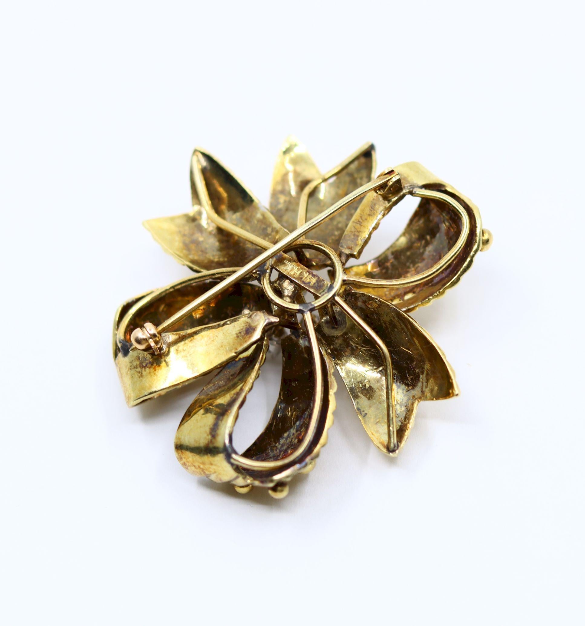 Vintage 14K Gold Diamond Bow Brooch Pin