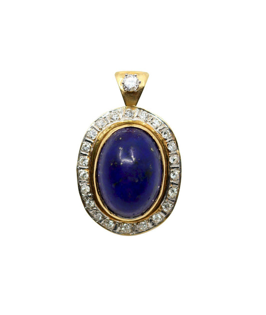 Vintage 14K Gold Diamond Large Lapis Cabochon Pendant