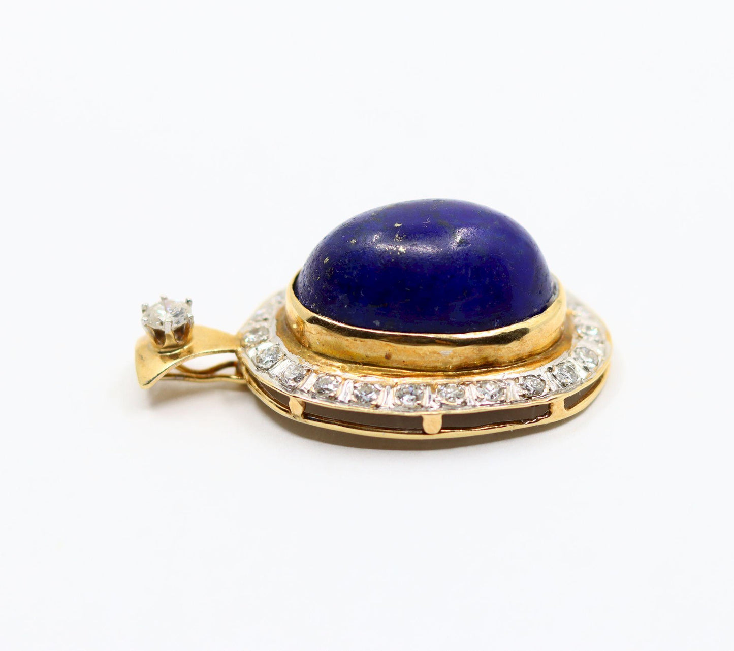 Vintage 14K Gold Diamond Large Lapis Cabochon Pendant