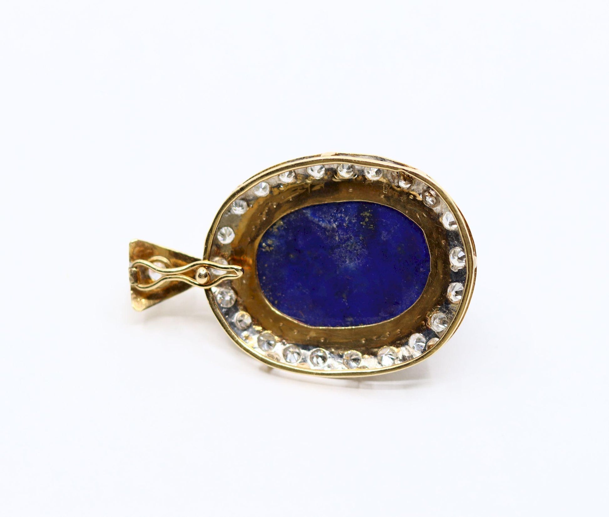 Vintage 14K Gold Diamond Large Lapis Cabochon Pendant