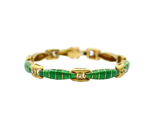 Vintage 18K Gold Enamel Diamond Bracelet