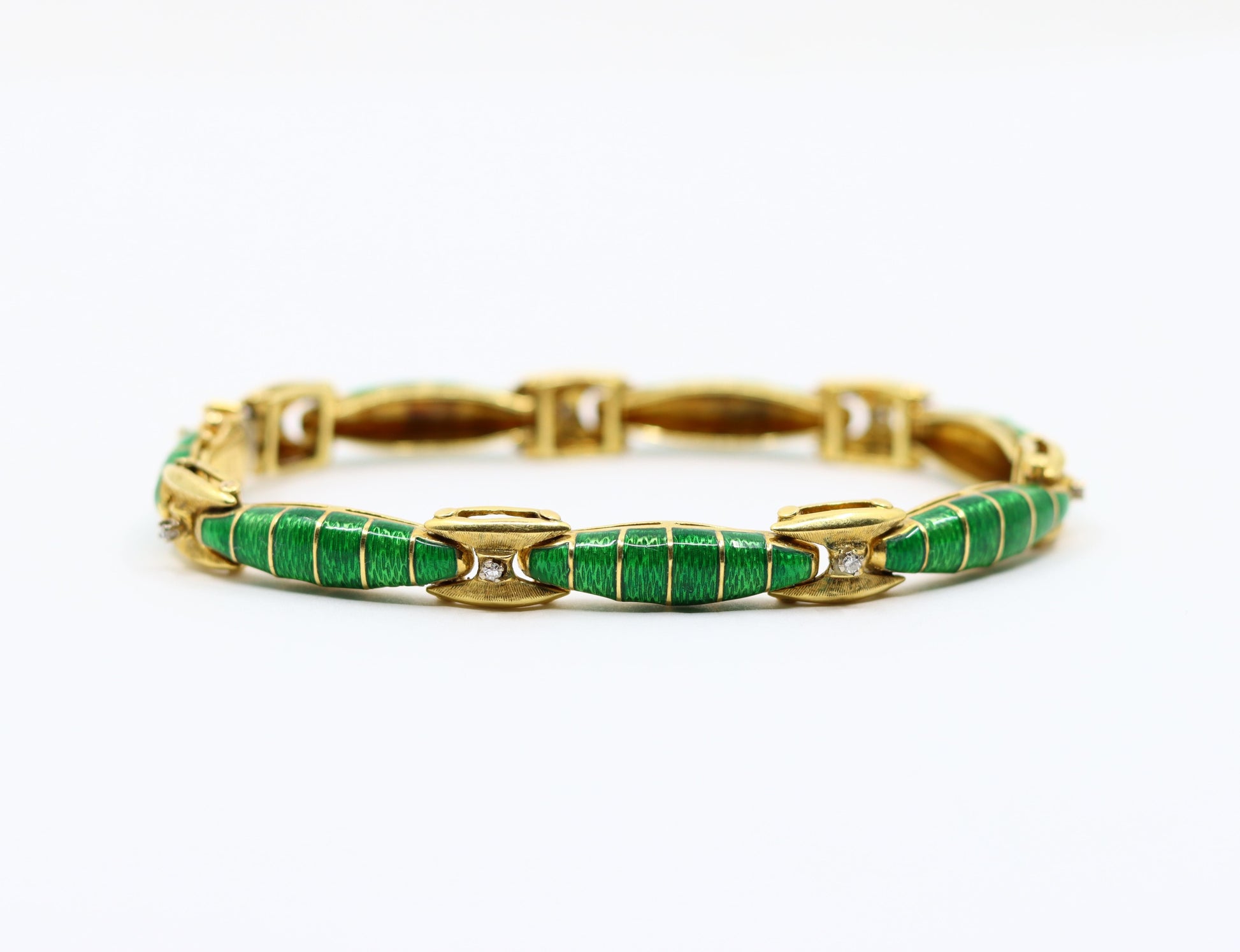 Vintage 18K Gold Enamel Diamond Bracelet