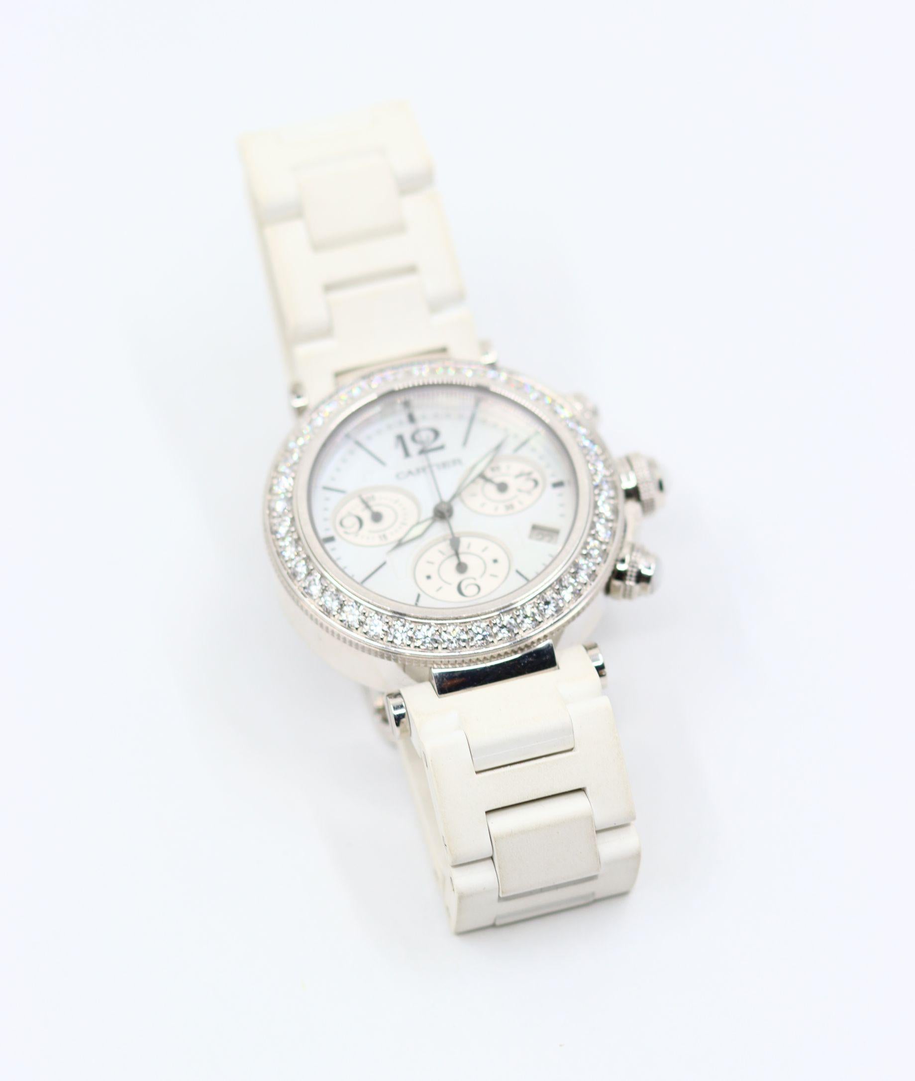 Cartier Pasha 18K White Gold Diamond Watch