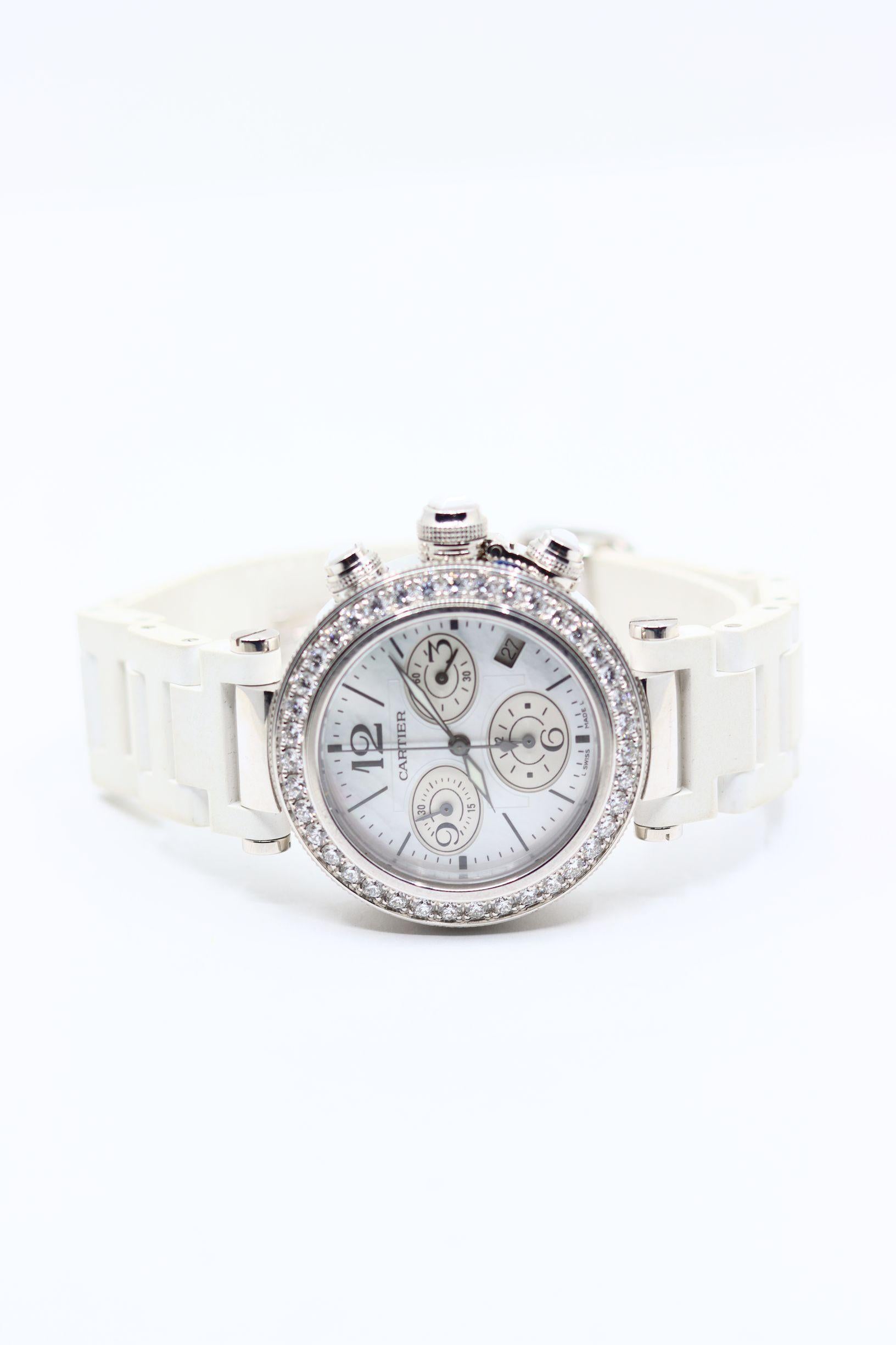 Cartier Pasha 18K White Gold Diamond Watch