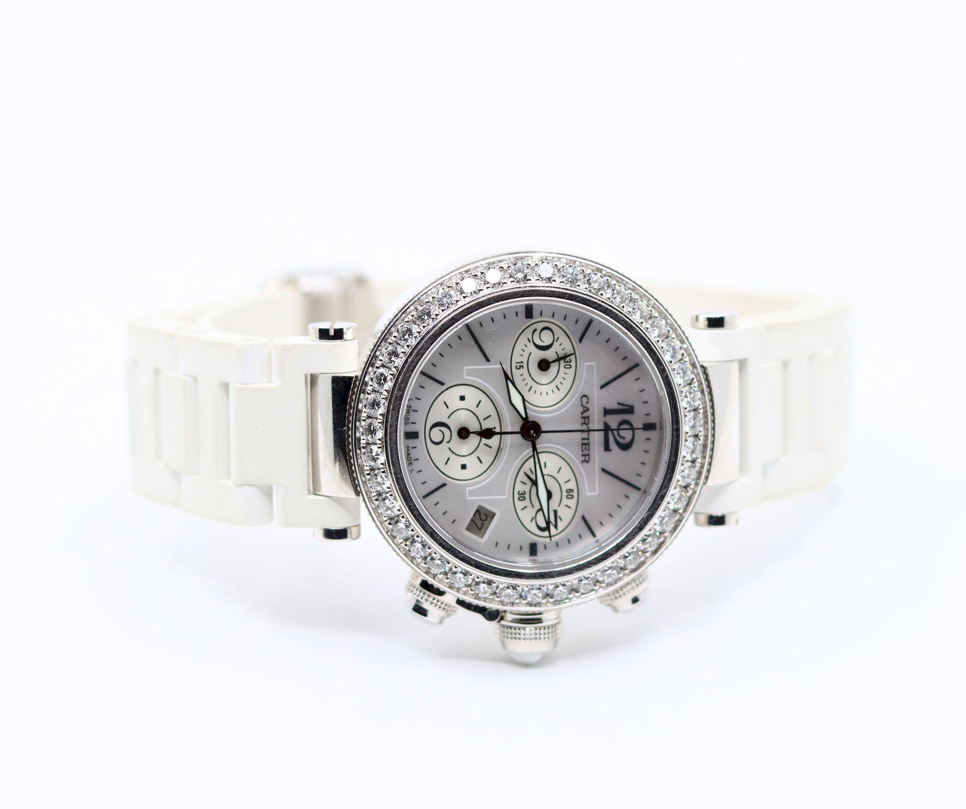 Cartier Pasha 18K White Gold Diamond Watch
