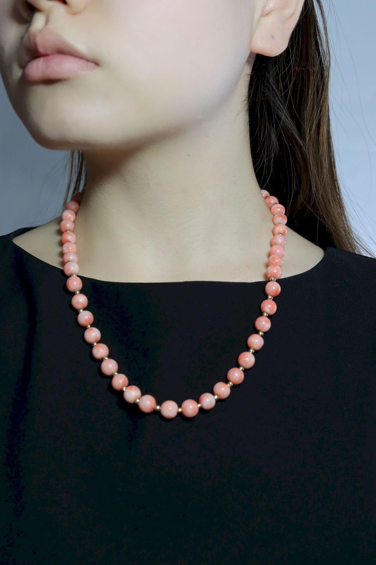 Vintage Silver & Gold Coral Beads Necklace