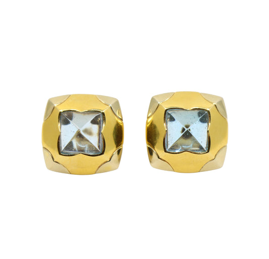 Bulgari Roma Pyramid 18K Gold Blue Topaz Earring