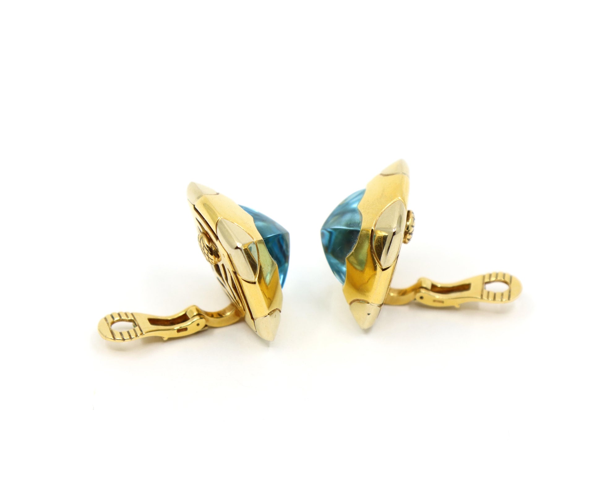 Bulgari Roma Pyramid 18K Gold Blue Topaz Earring