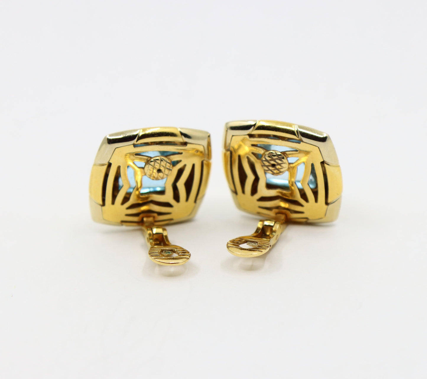 Bulgari Roma Pyramid 18K Gold Blue Topaz Earring