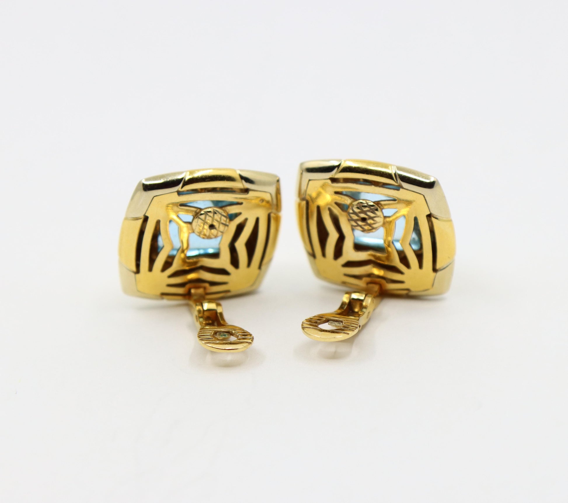 Bulgari Roma Pyramid 18K Gold Blue Topaz Earring