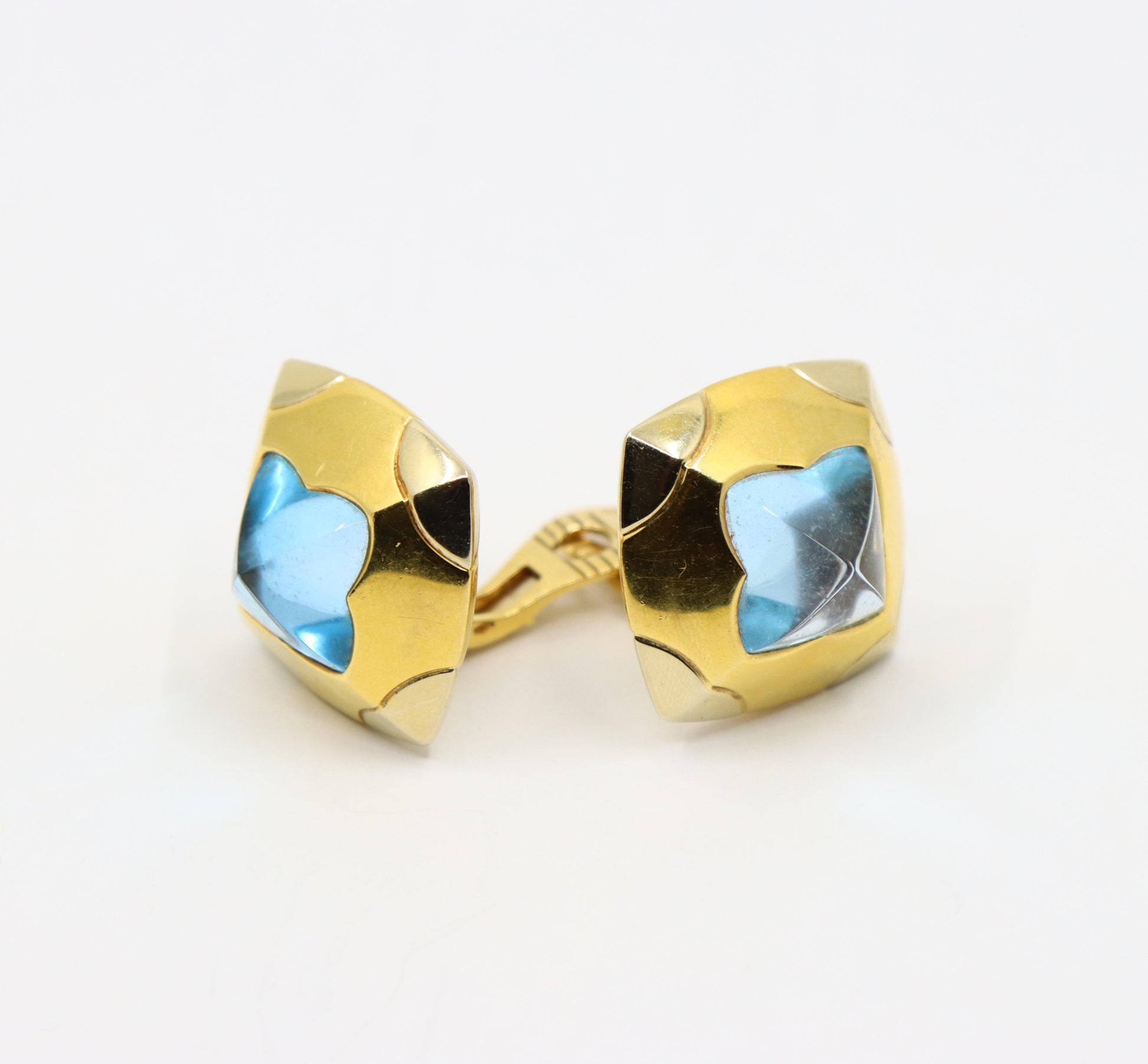 Bulgari Roma Pyramid 18K Gold Blue Topaz Earring