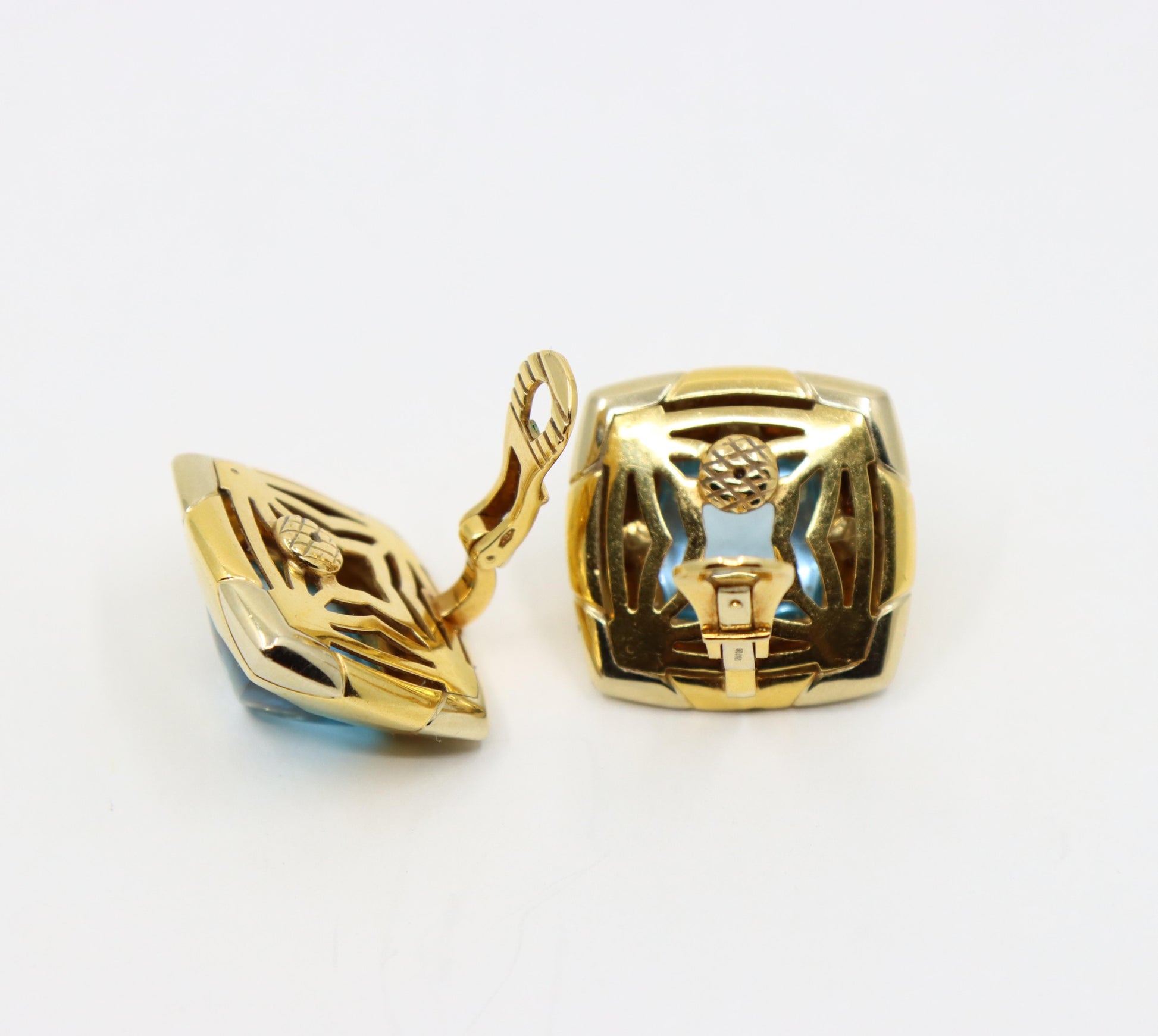Bulgari Roma Pyramid 18K Gold Blue Topaz Earring