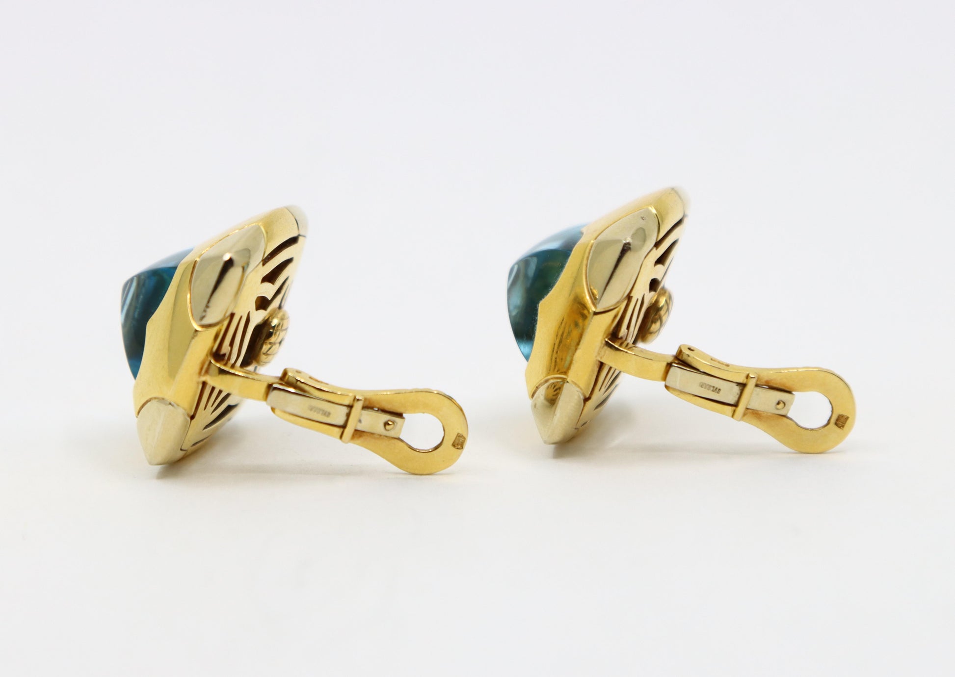 Bulgari Roma Pyramid 18K Gold Blue Topaz Earring