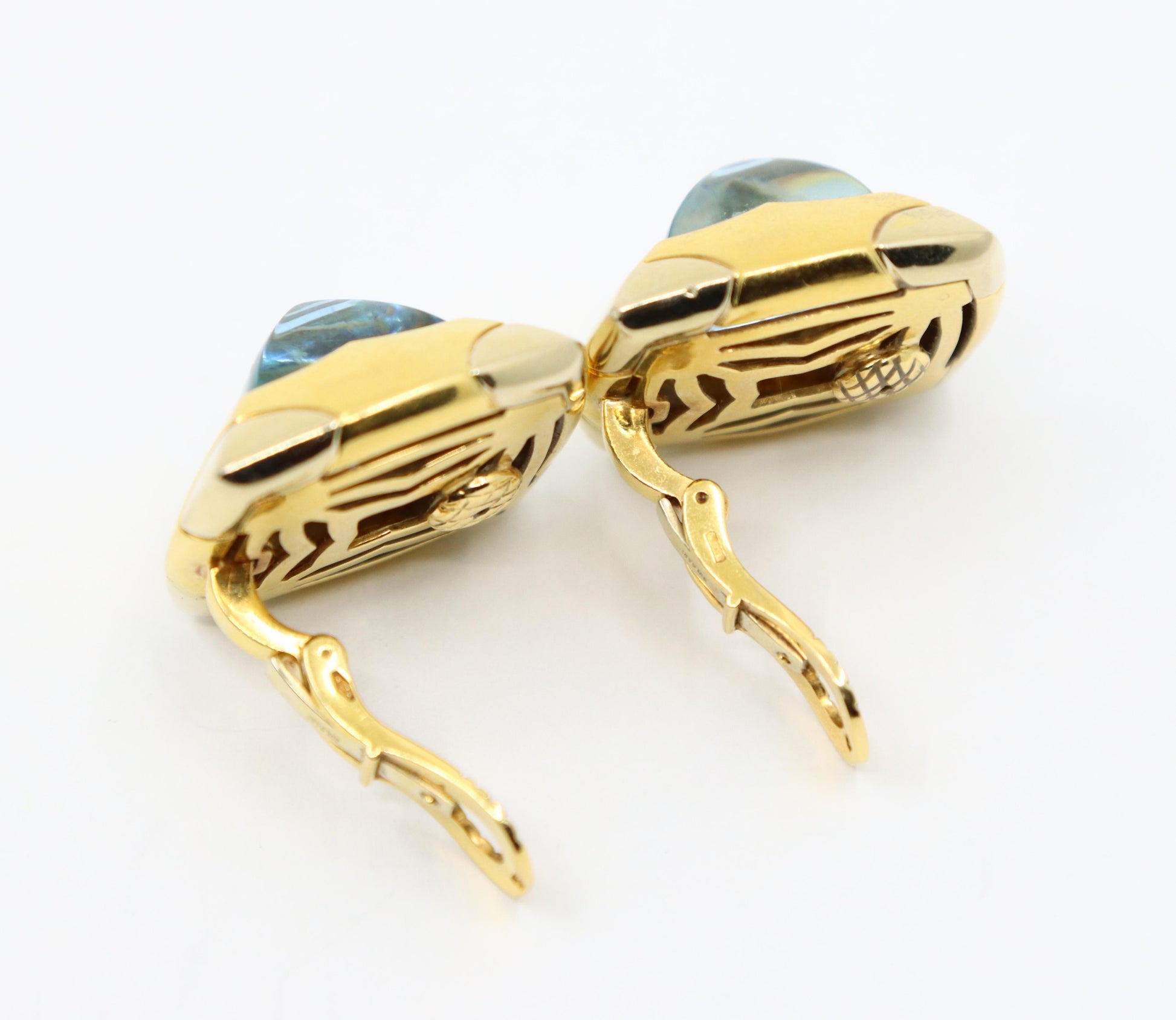 Bulgari Roma Pyramid 18K Gold Blue Topaz Earring