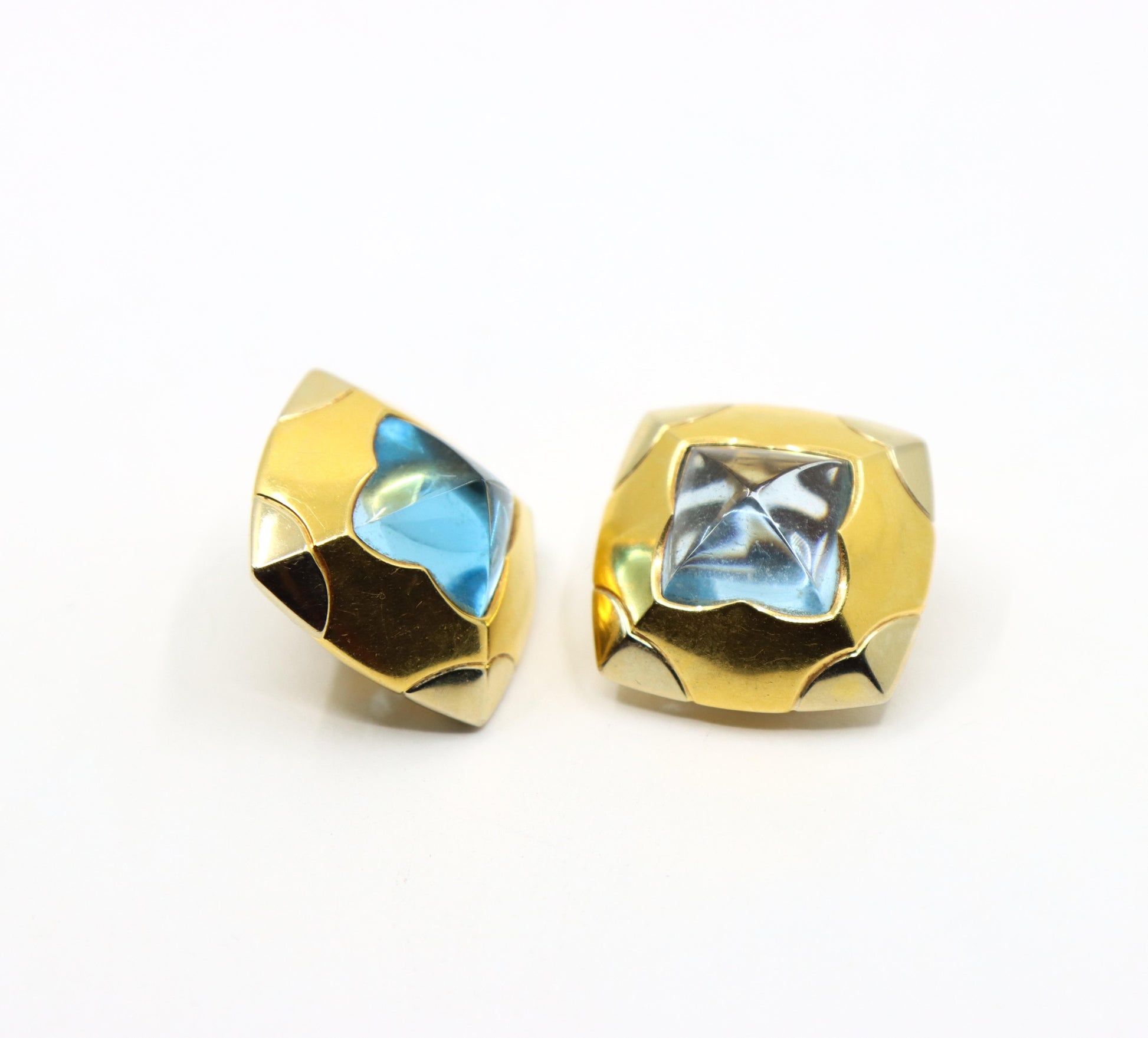 Bulgari Roma Pyramid 18K Gold Blue Topaz Earring