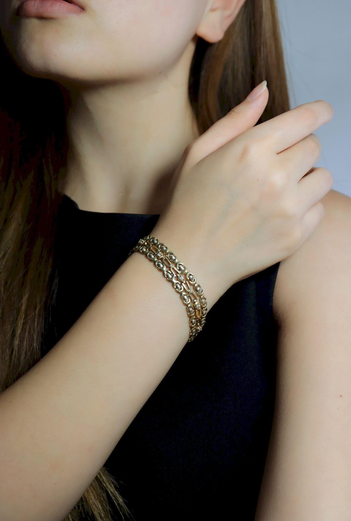 14K Gold 3-Stands Diamond Chain Bracelet