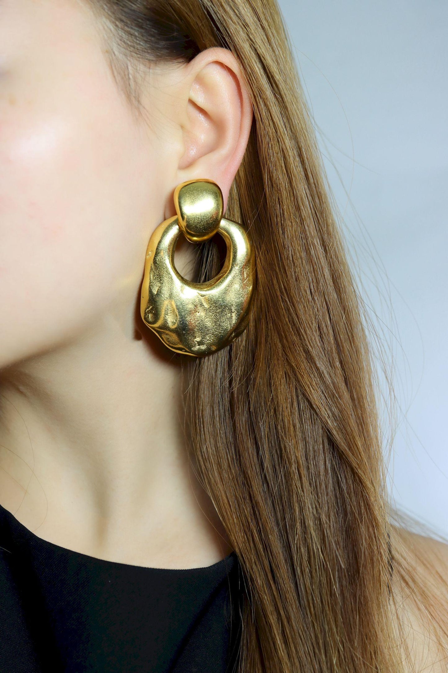 Vintage Gold Tone Texture Large Earrings
