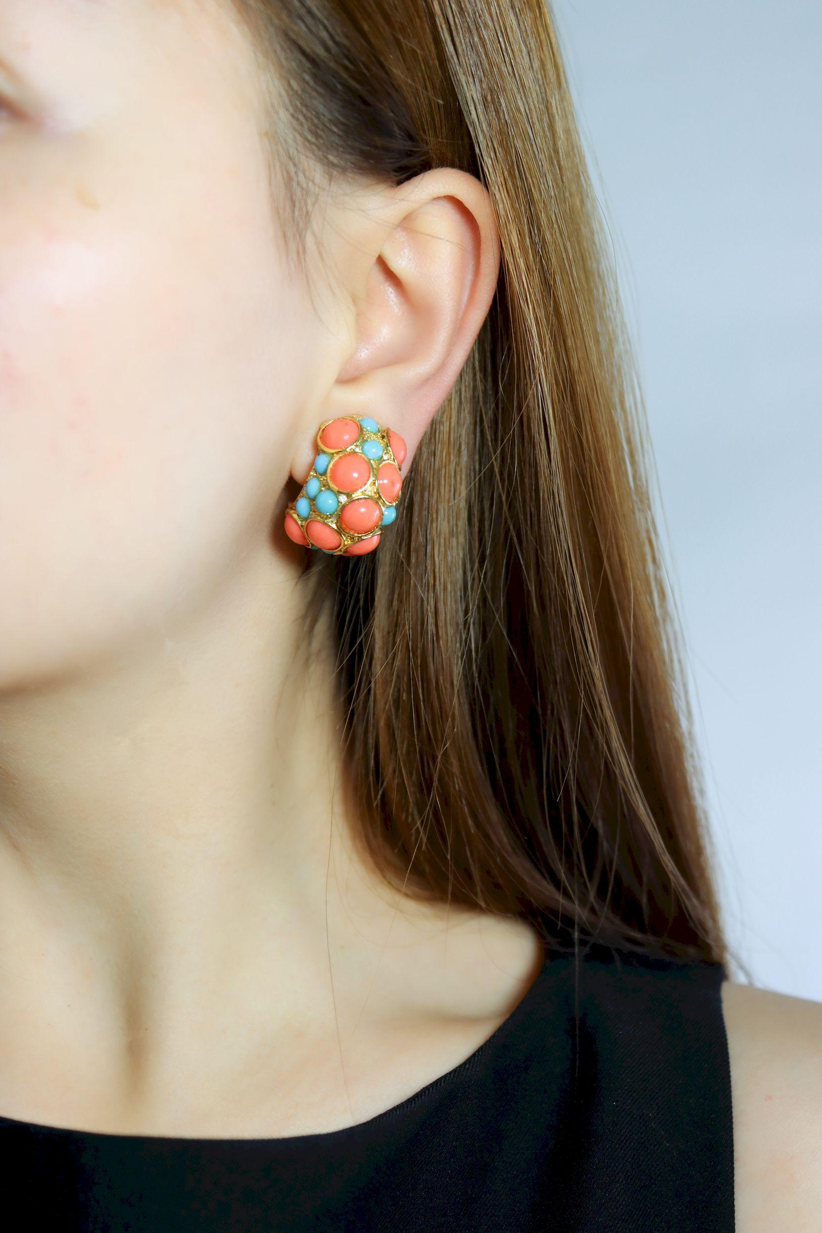 Vintage KJL Gold Tone Faux Turquoise Rhinestone Earrings & Bracelet Set