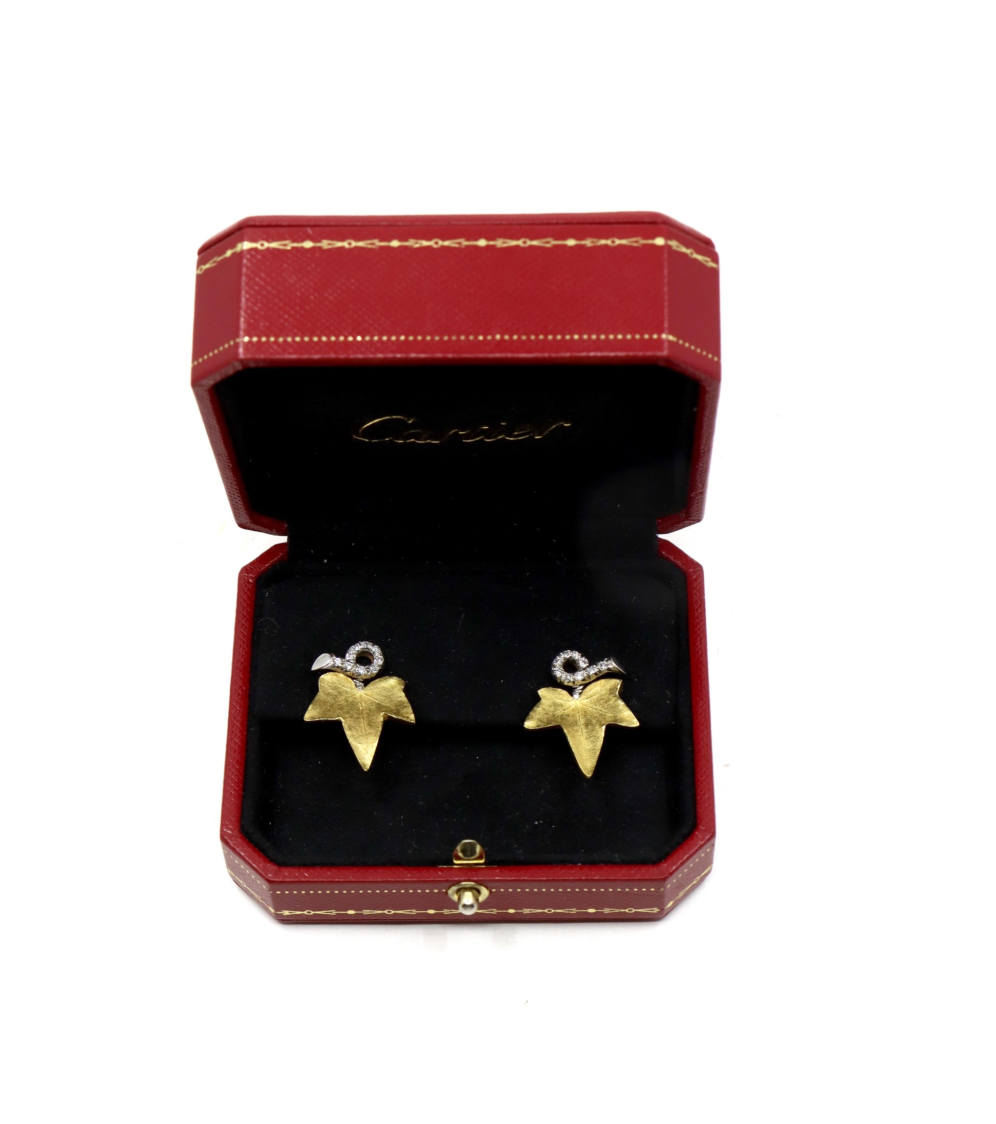 A set of Cartier 18K Gold Platinum Diamond Maple Leaf Earrings