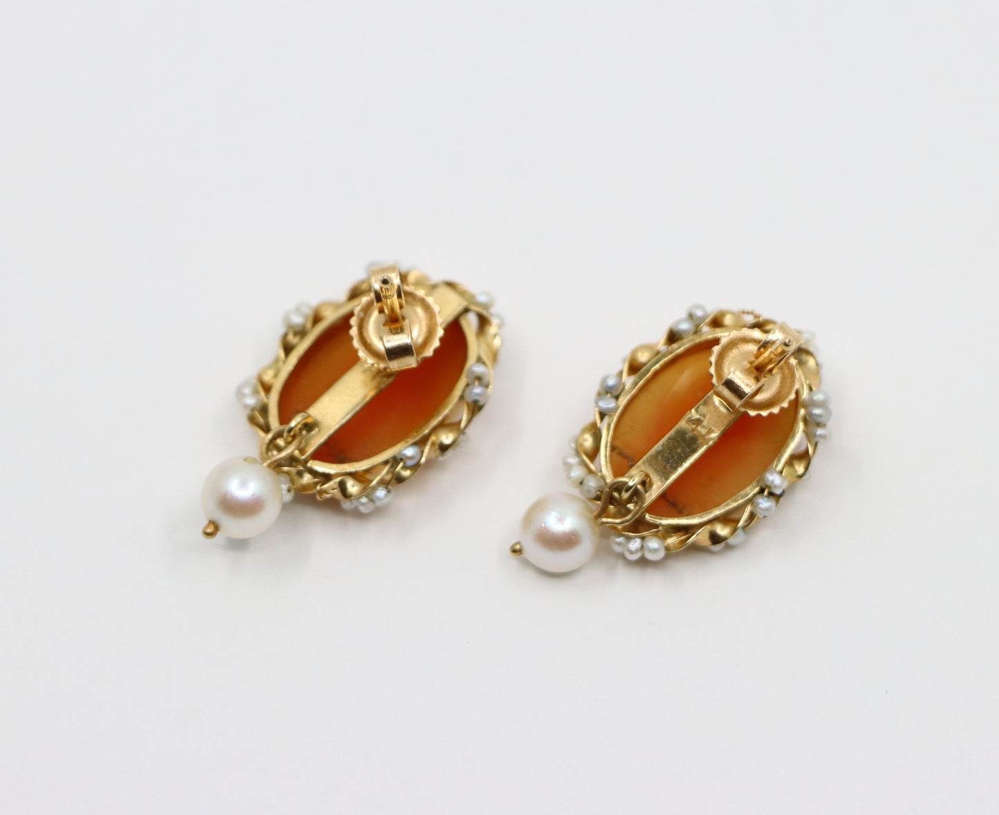 Antique 14K Gold Pearl Cameo Earrings & Brooch