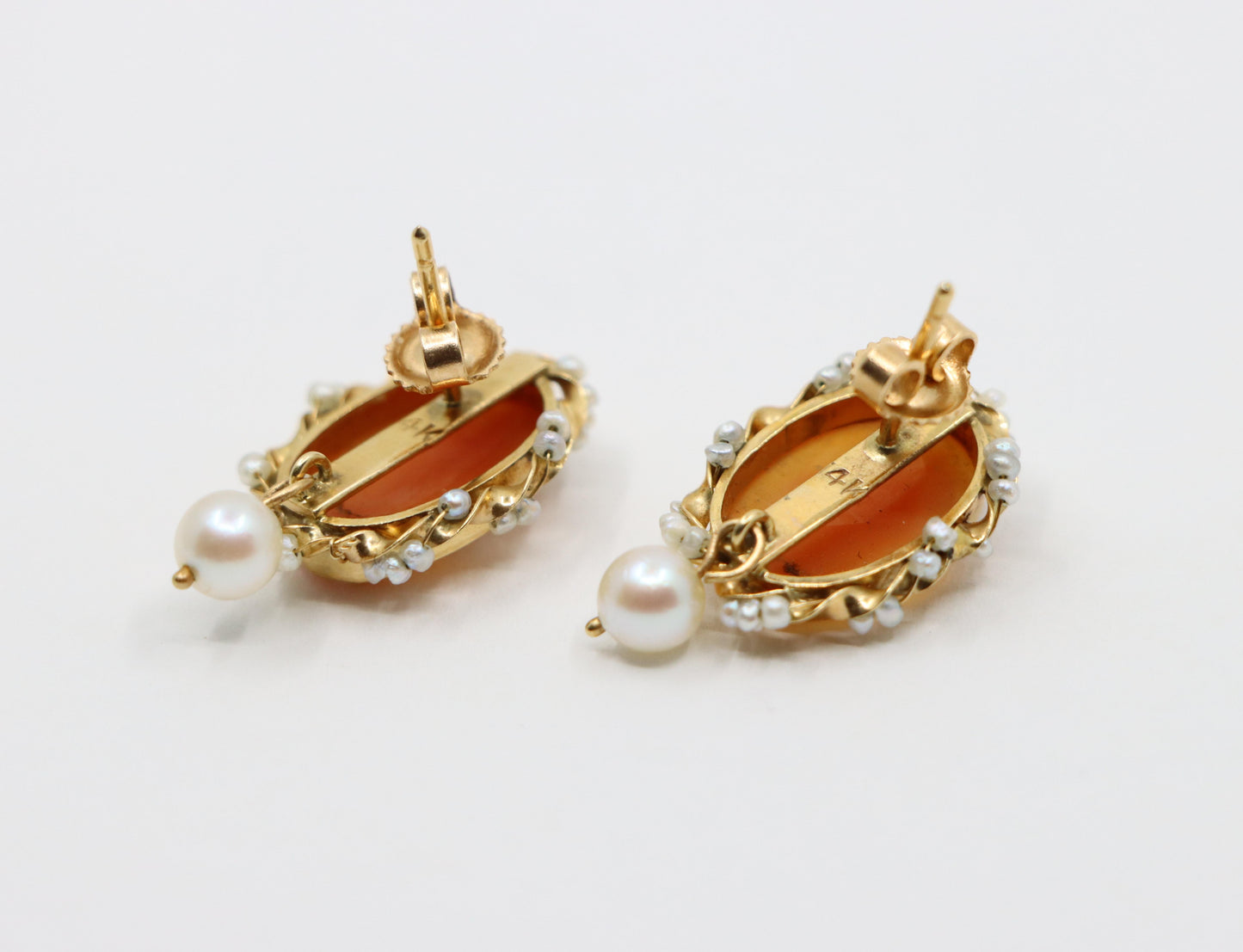 Antique 14K Gold Pearl Cameo Earrings & Brooch