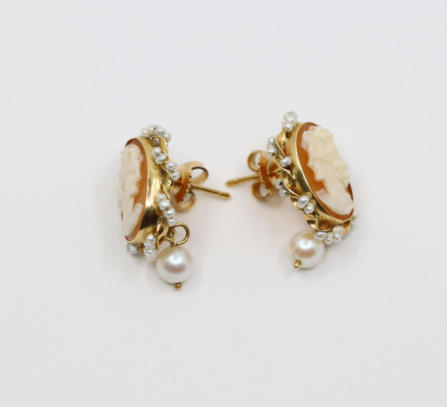 Antique 14K Gold Pearl Cameo Earrings & Brooch