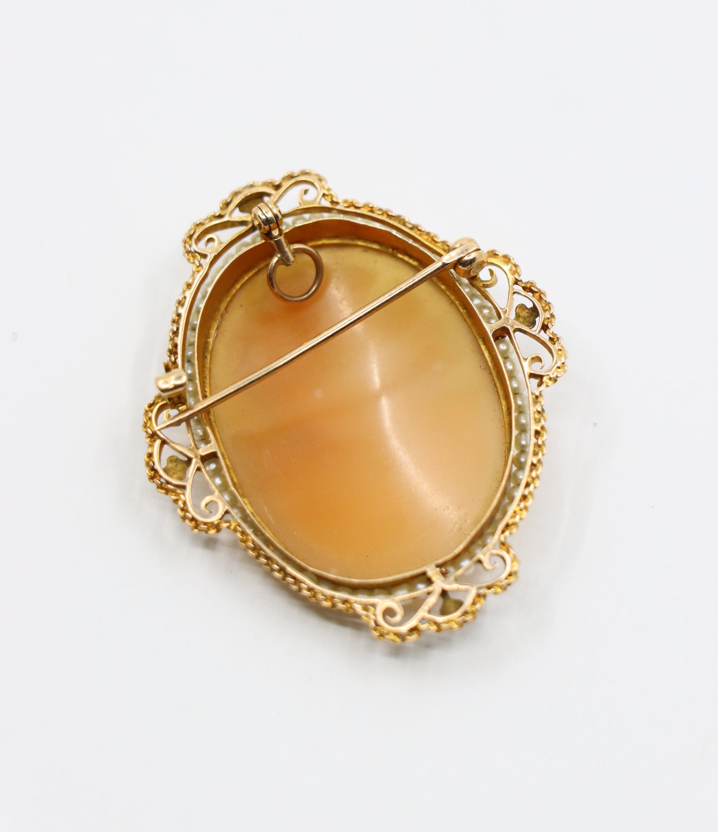 Antique 14K Gold Pearl Cameo Earrings & Brooch