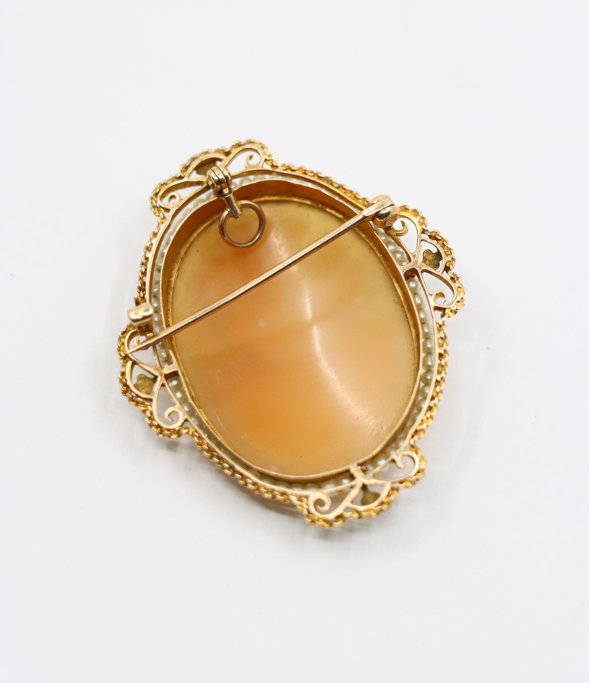 Antique 14K Gold Pearl Cameo Earrings & Brooch