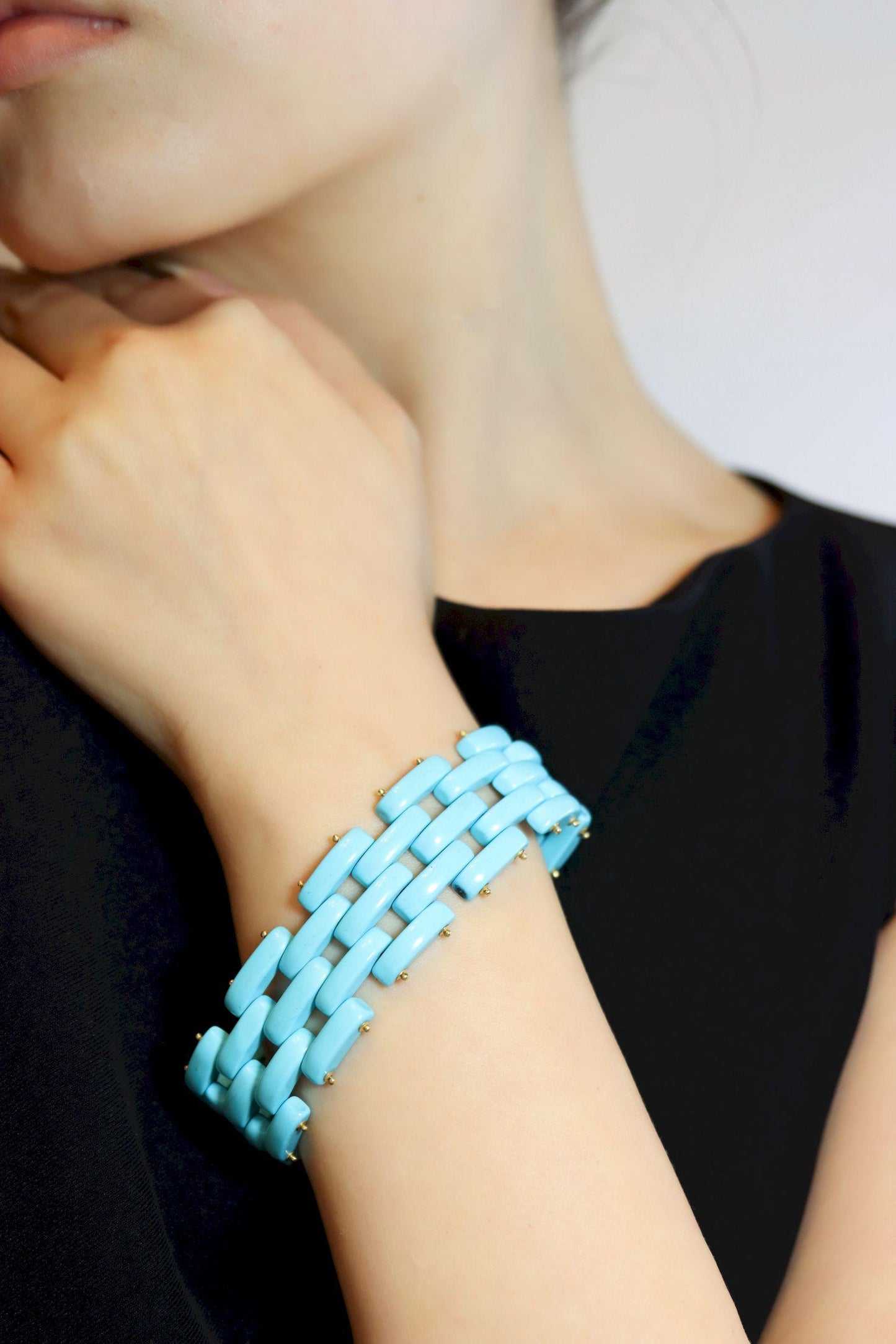 Vintage Sito 18K Gold s Sleeping Beauty Turquoise Link Bracelet