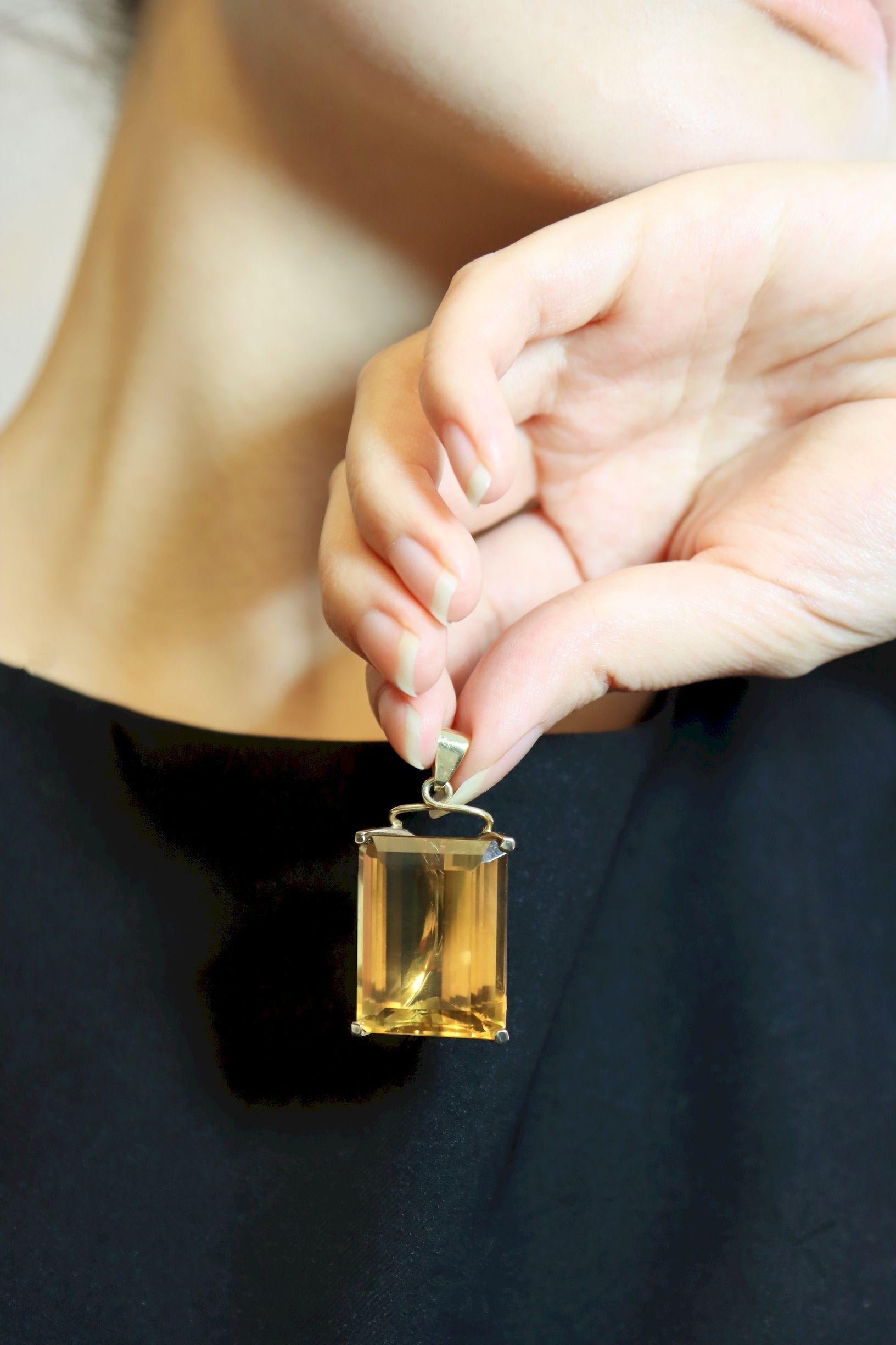 Vintage 14K Gold Emerald Cut Citrine Pendant
