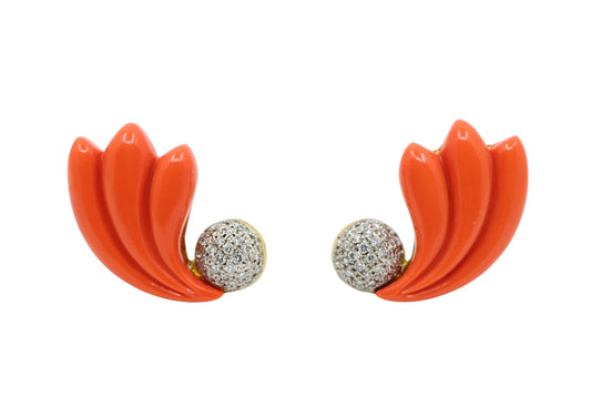 Vintage 14K Gold Coral-Color Diamonds Earring