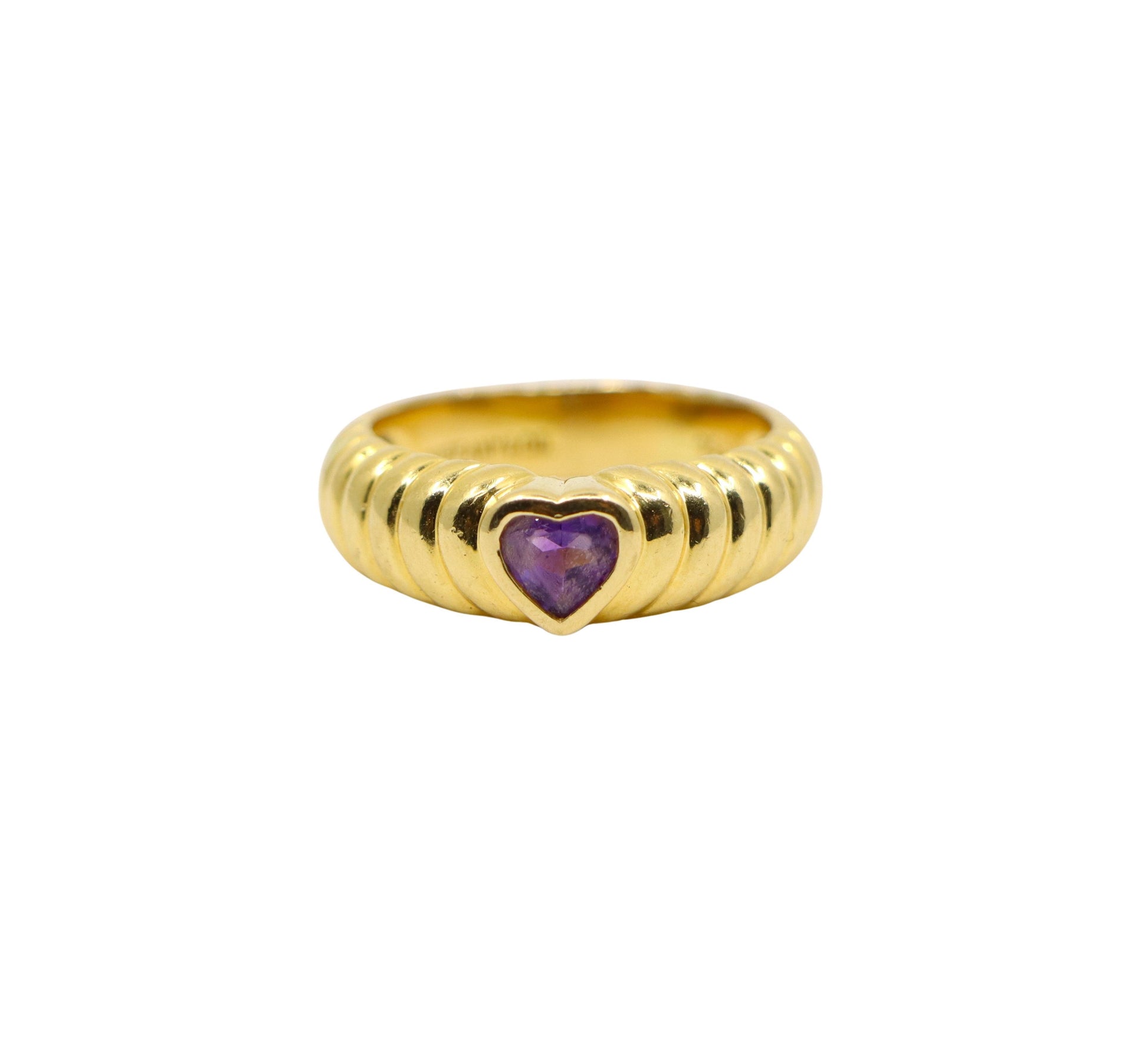 Tiffany & Co. 18K Gold Heart Shape Cut Amethyst Ring