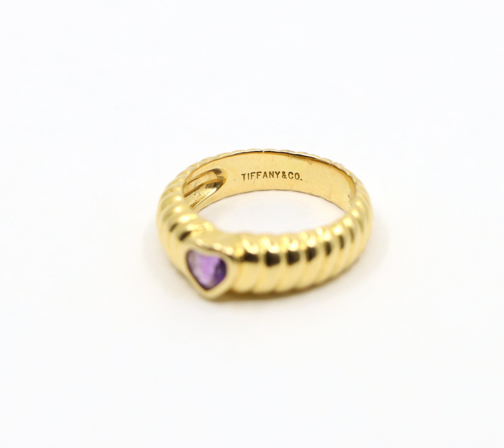 Tiffany & Co. 18K Gold Heart Shape Cut Amethyst Ring