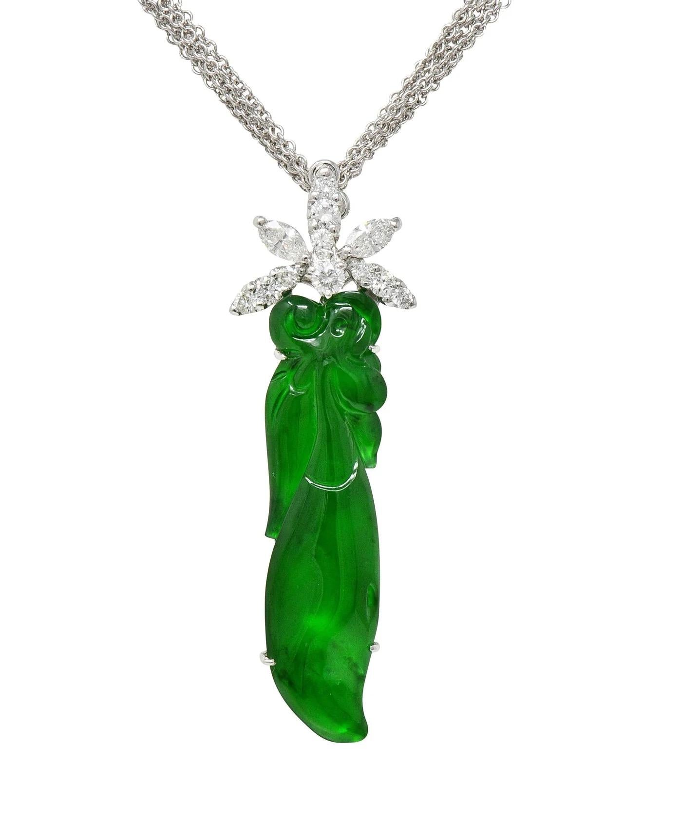 GIA Certified Type A Jadeite Jade Pendant Diamond 18K Gold Necklace