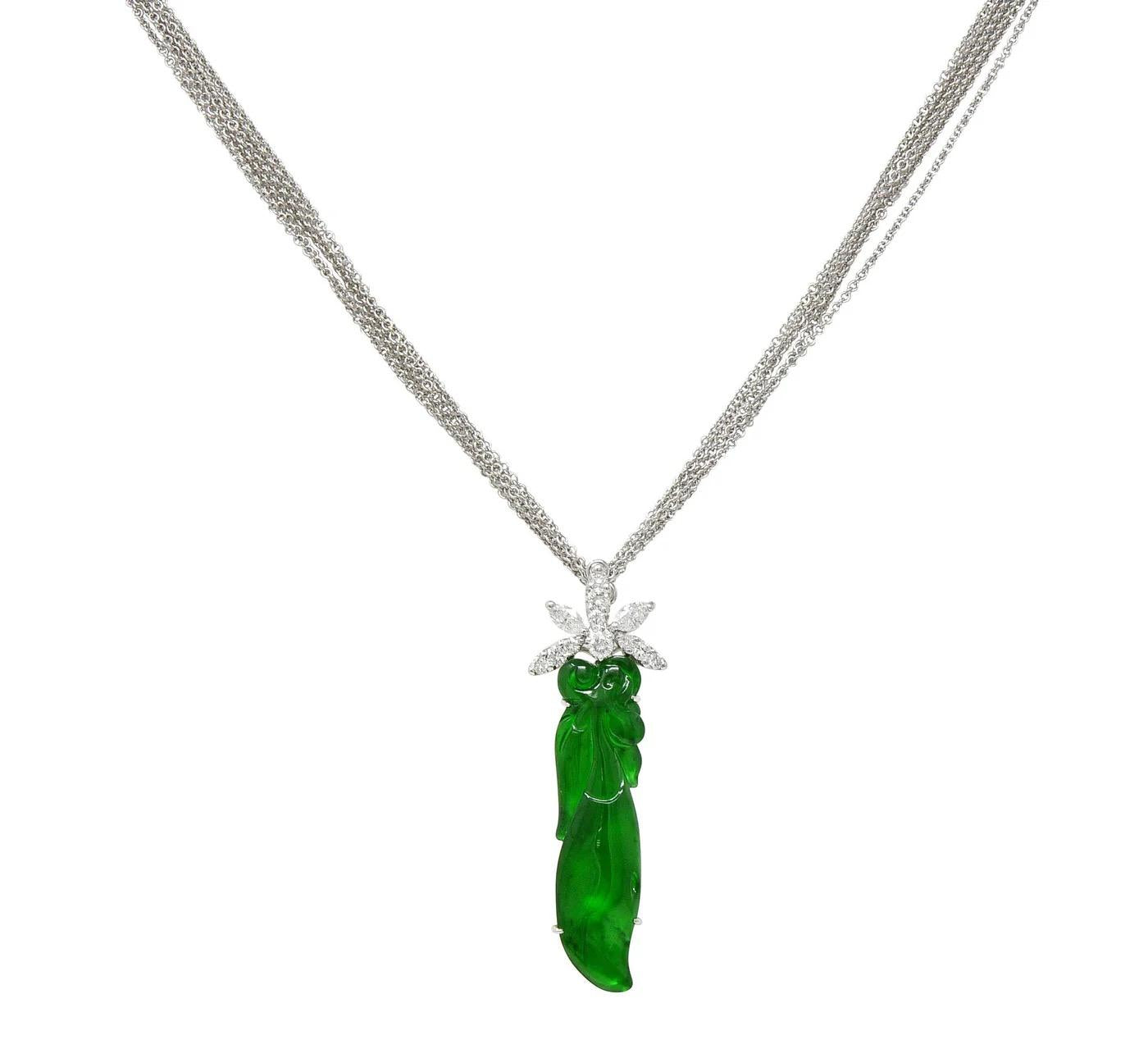 GIA Certified Type A Jadeite Jade Pendant Diamond 18K Gold Necklace