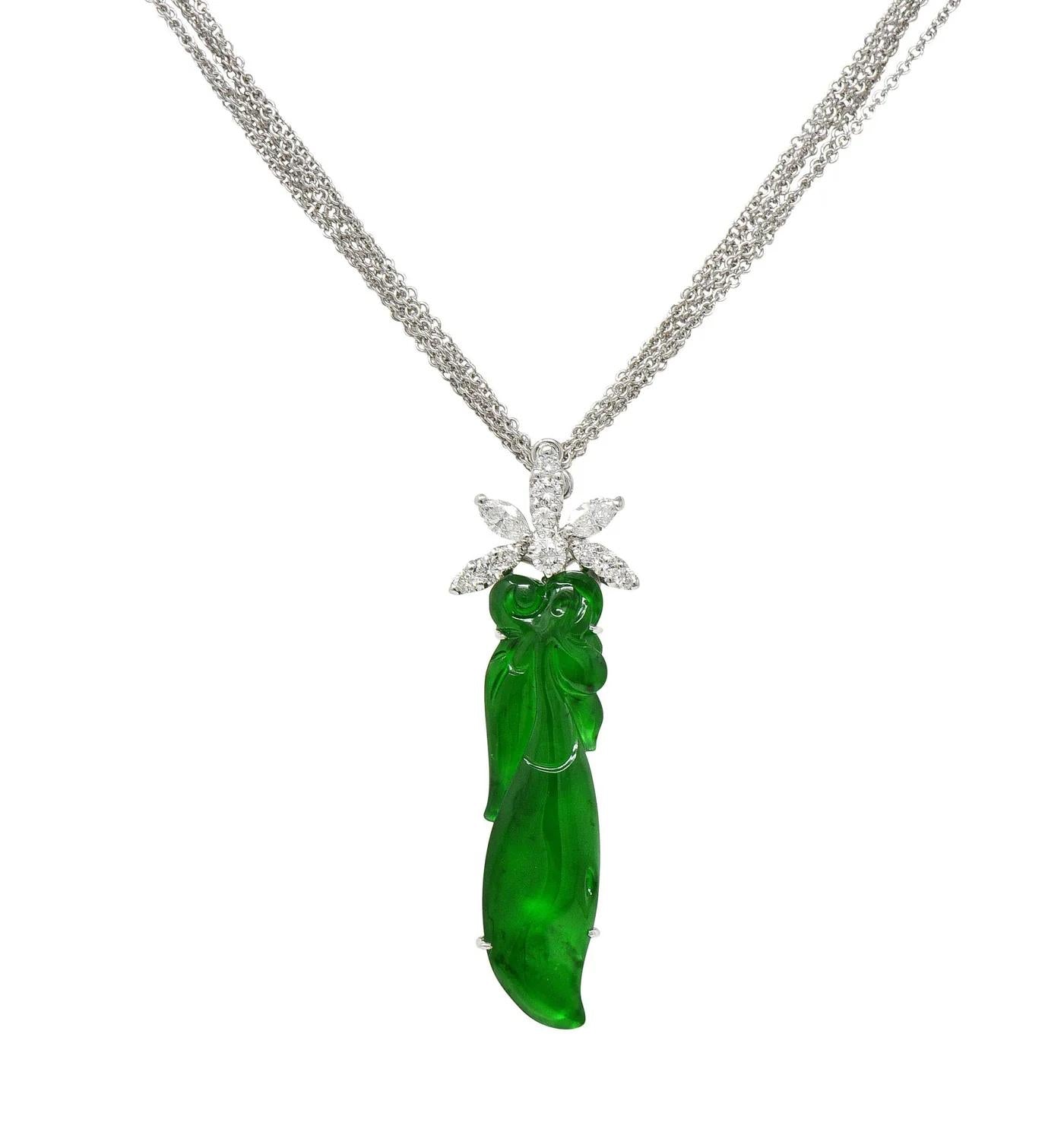 GIA Certified Type A Jadeite Jade Pendant Diamond 18K Gold Necklace