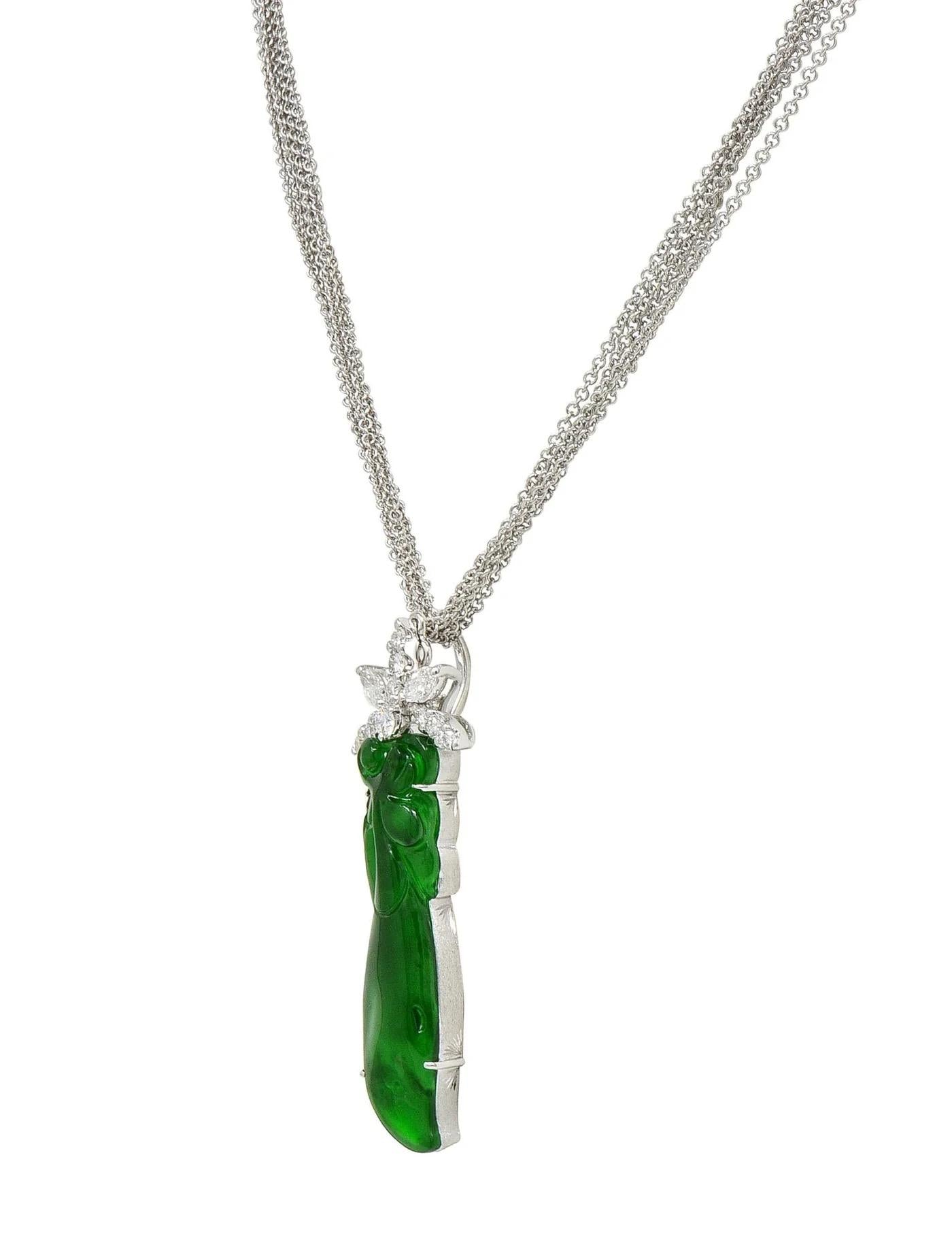 GIA Certified Type A Jadeite Jade Pendant Diamond 18K Gold Necklace