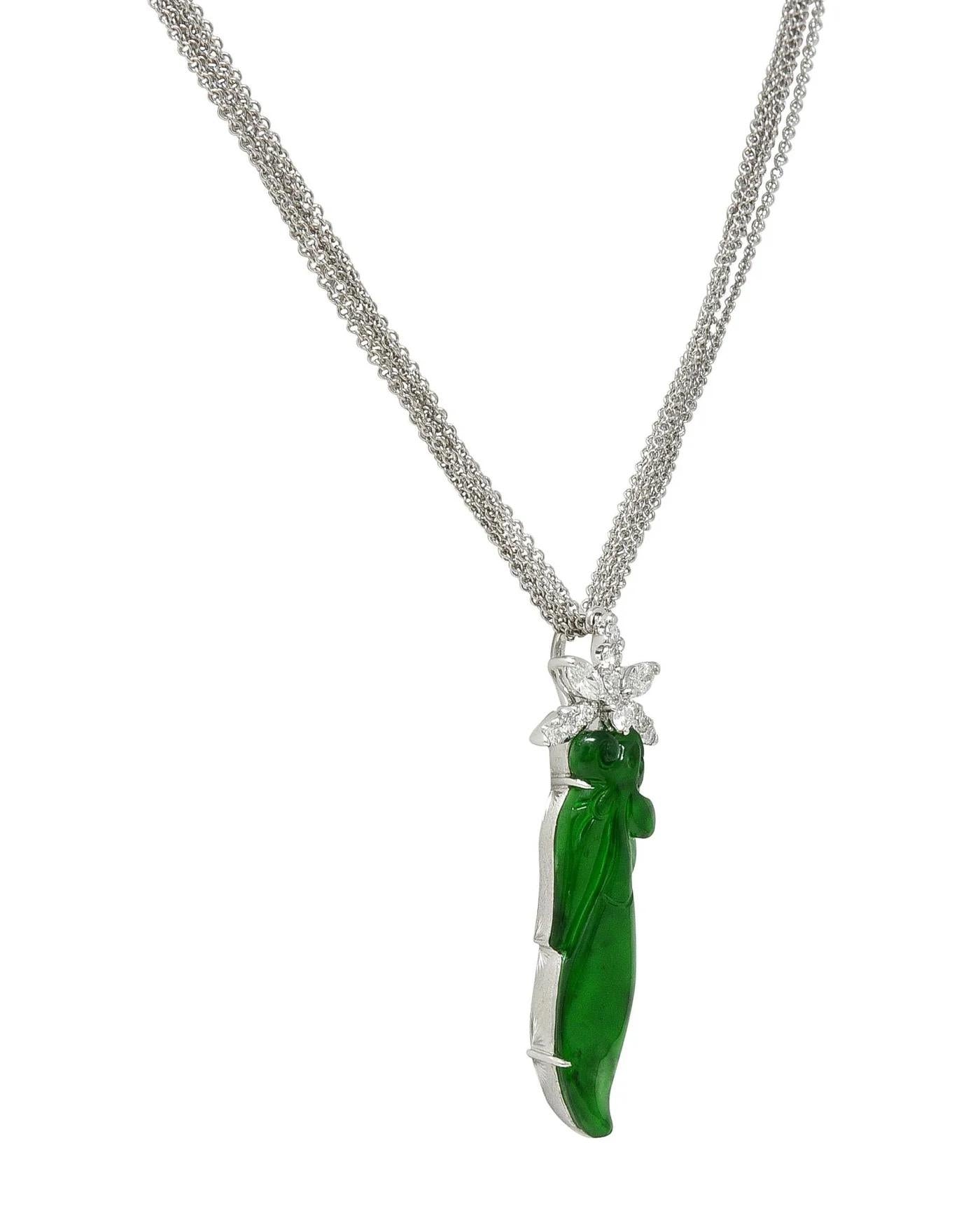 GIA Certified Type A Jadeite Jade Pendant Diamond 18K Gold Necklace