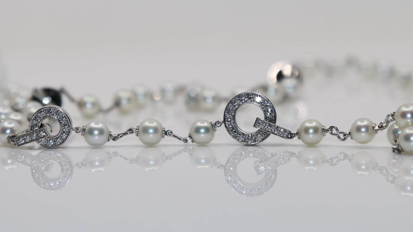 Rare Cartier Himalia 18K White Gold Pearl Onyx & Diamond Long Station Necklace