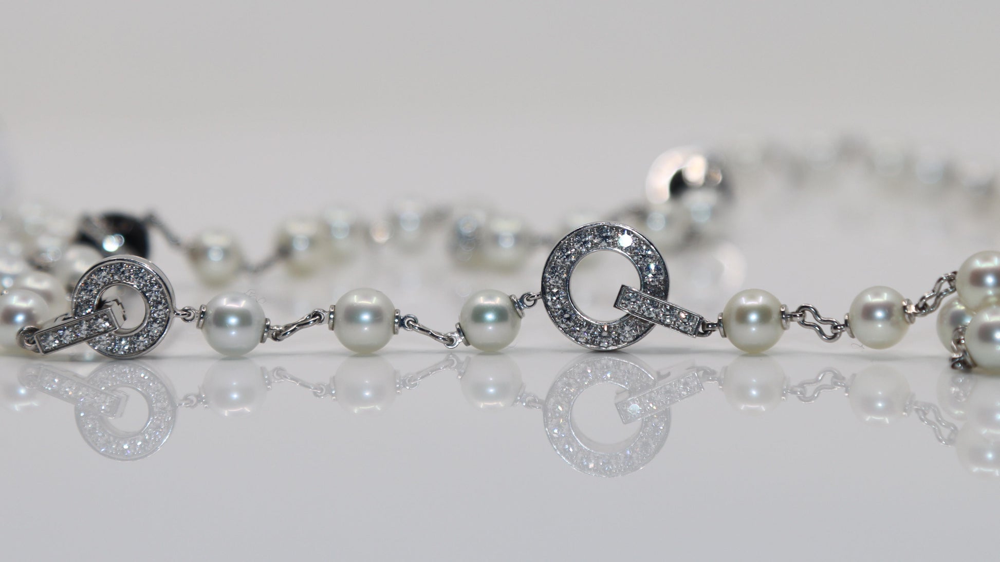 Rare Cartier Himalia 18K White Gold Pearl Onyx & Diamond Long Station Necklace