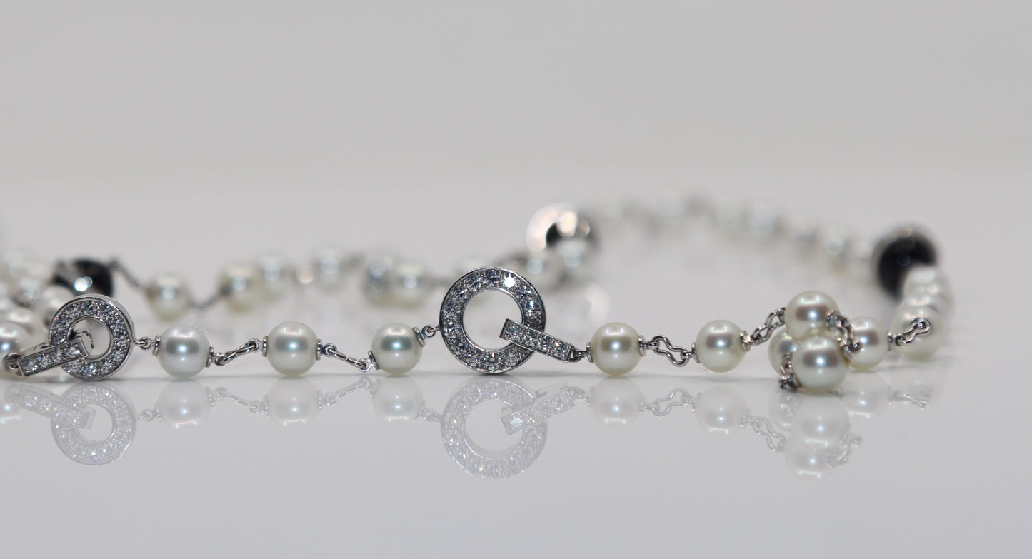 Rare Cartier Himalia 18K White Gold Pearl Onyx & Diamond Long Station Necklace