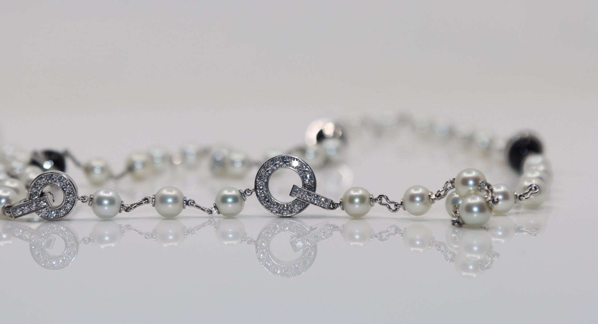 Rare Cartier Himalia 18K White Gold Pearl Onyx & Diamond Long Station Necklace
