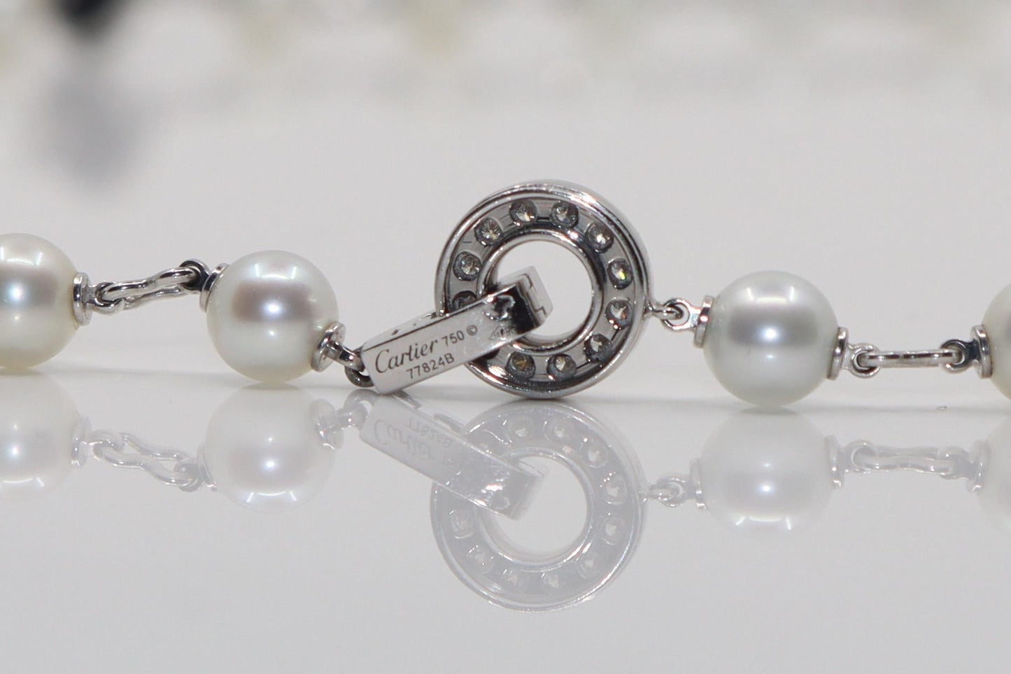 Rare Cartier Himalia 18K White Gold Pearl Onyx & Diamond Long Station Necklace