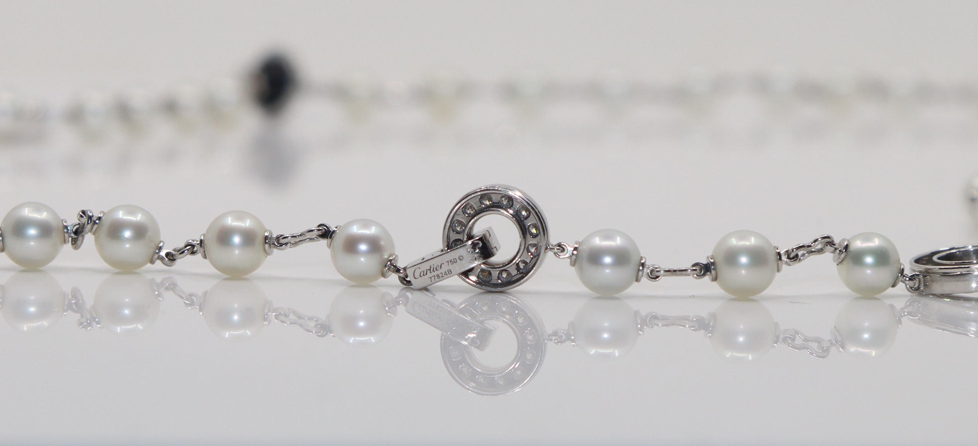 Rare Cartier Himalia 18K White Gold Pearl Onyx & Diamond Long Station Necklace