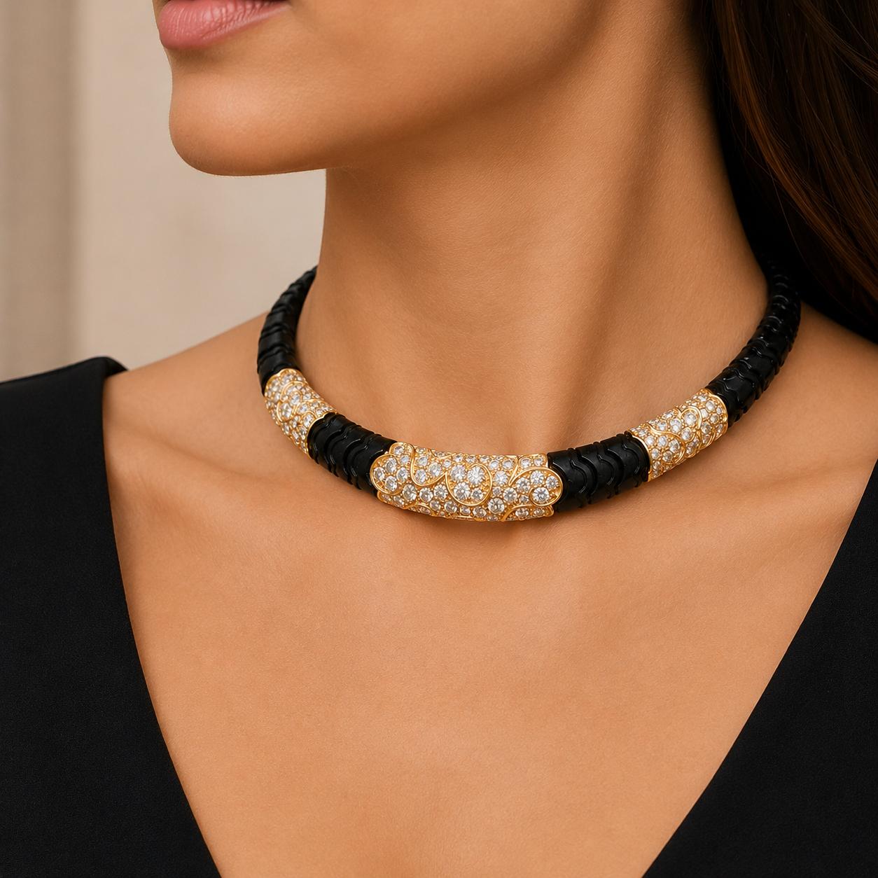 VINTAGE FRENCH MARINA B. ONDA 18K GOLD DIAMOND NECKLACE