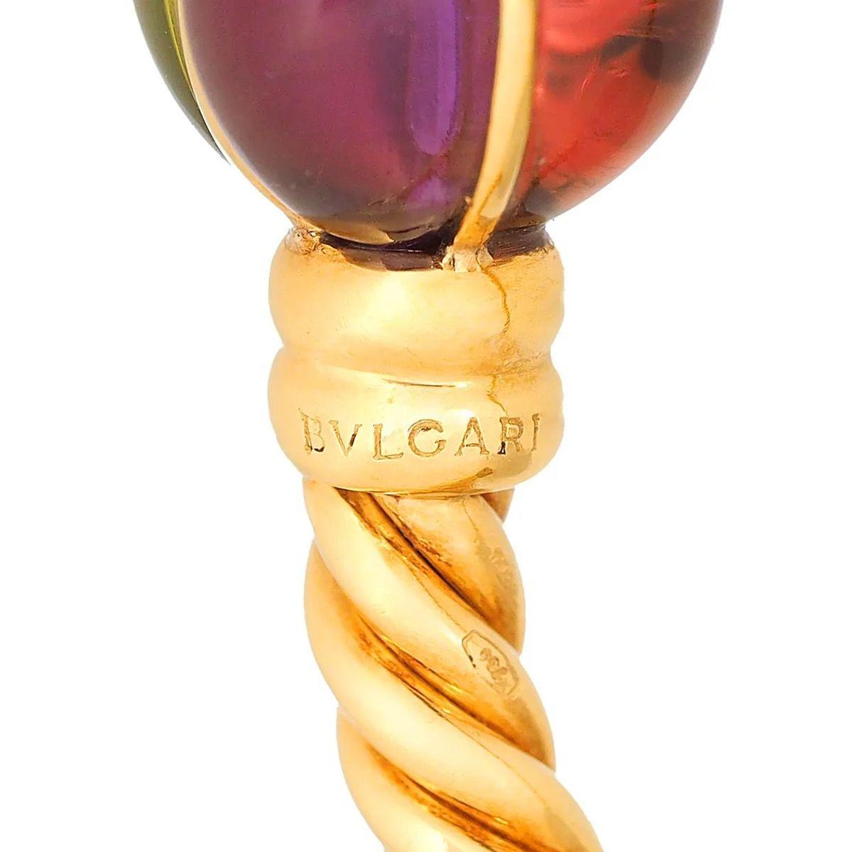 1980's Bulgari 18K Gold Multi-Gemstone Twisted Rope Cuff Bracelet