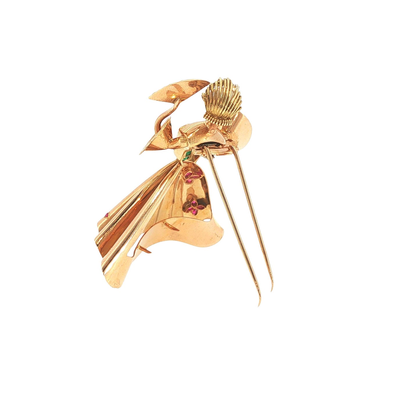18K Gold Ruby Emerald & Pearl Ballerina Brooch