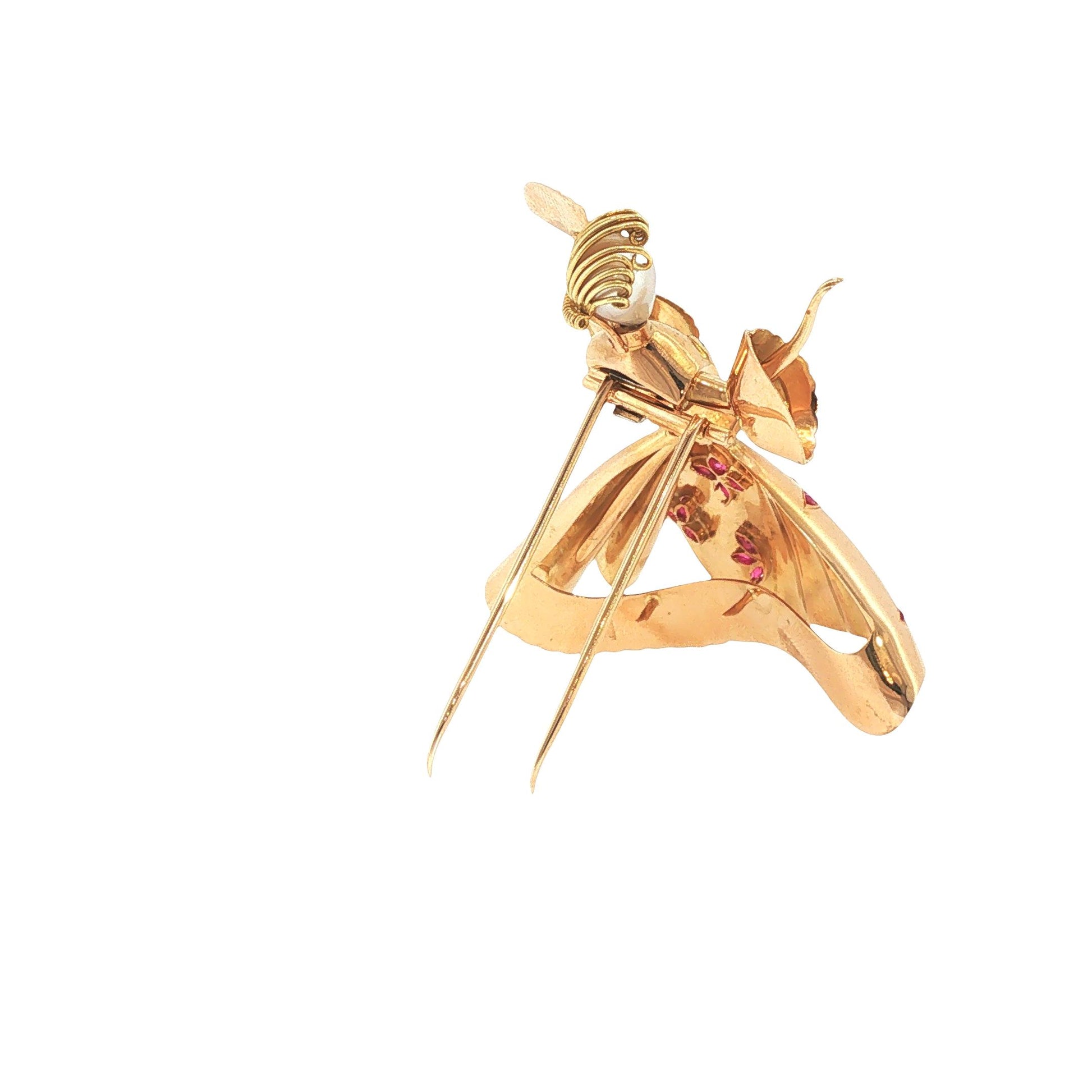 18K Gold Ruby Emerald & Pearl Ballerina Brooch