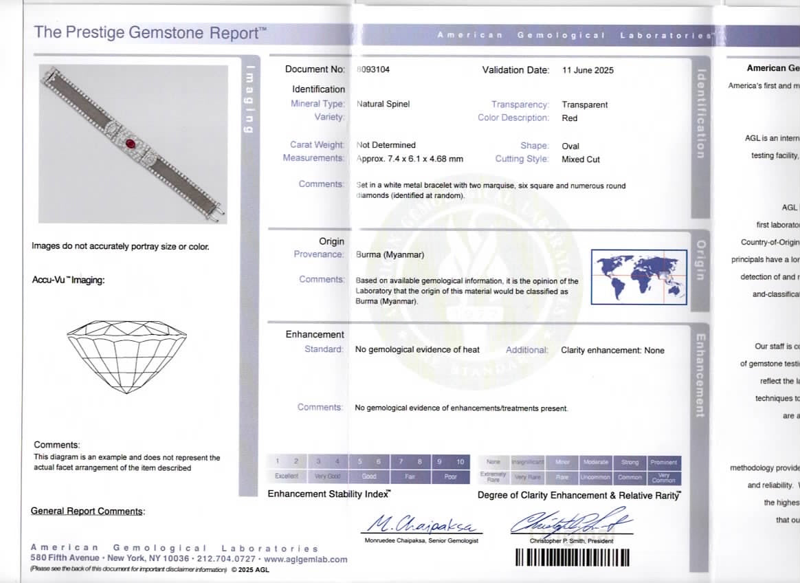 Art Deco Platinum Burma Spinel Diamond Bracelet - AGL Certified